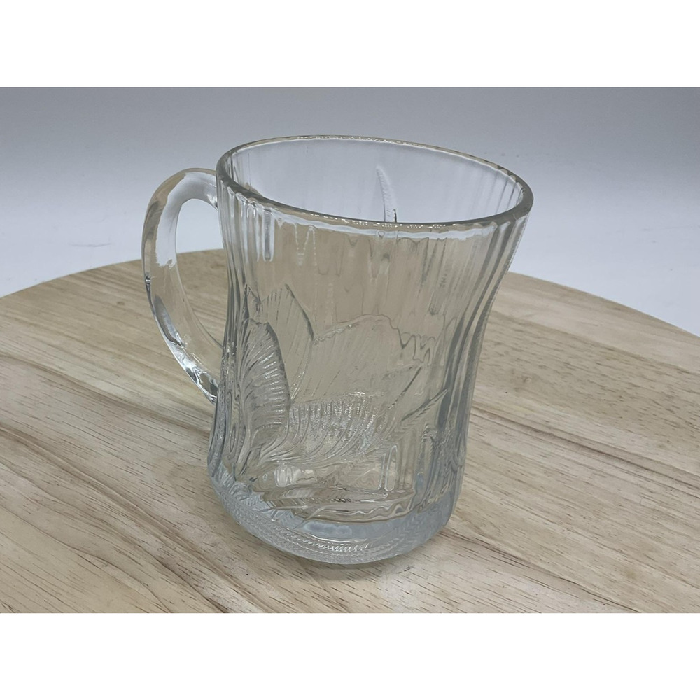 Arcoroc France Clear Glass Floral Mug‎ Cup Embossed Nature Vintage Drinkware